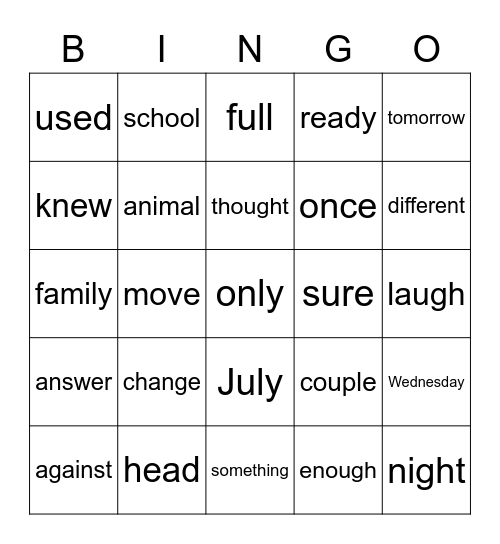 FUNdations 2nd Grade Bingo Card