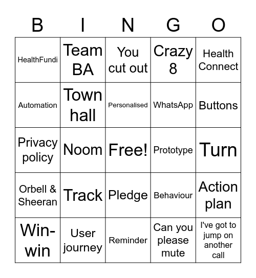 HealthConnect Bingo Card