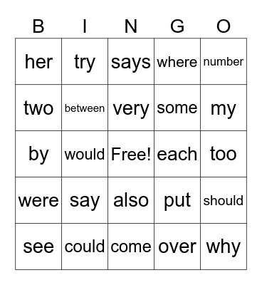 Trick Word Bingo 1st Grade Bingo Card