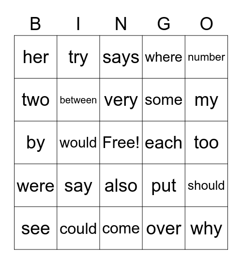 Trick Word Bingo 1st Grade Bingo Card