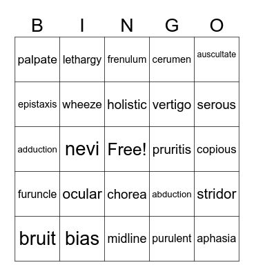 Health Assessment Bingo Card