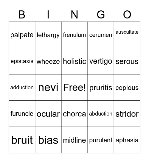 Health Assessment Bingo Card