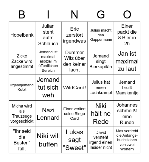 Niki's legendärer Pragabsturz Bingo Card