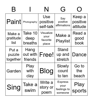 Mental Health Awareness Bingo Card