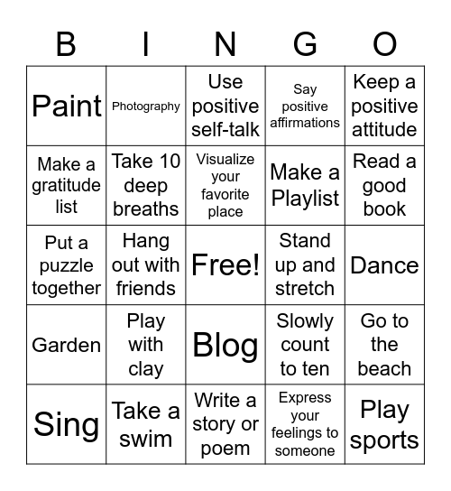 Mental Health Awareness Bingo Card