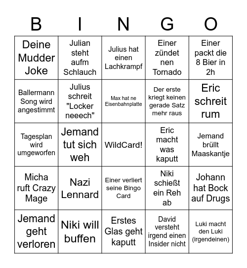 Niki's legendärer Pragabsturz Bingo Card