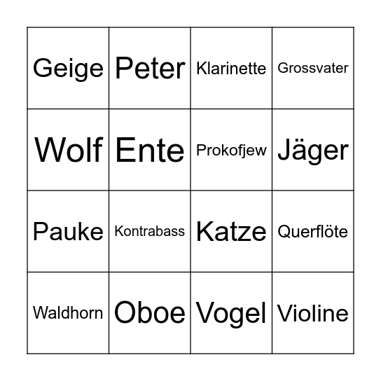 "Peter und der Wolf" Bingo Card