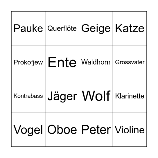 "Peter und der Wolf" Bingo Card