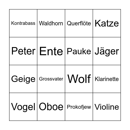 "Peter und der Wolf" Bingo Card