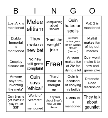 Stalling Podcast Bingo Card