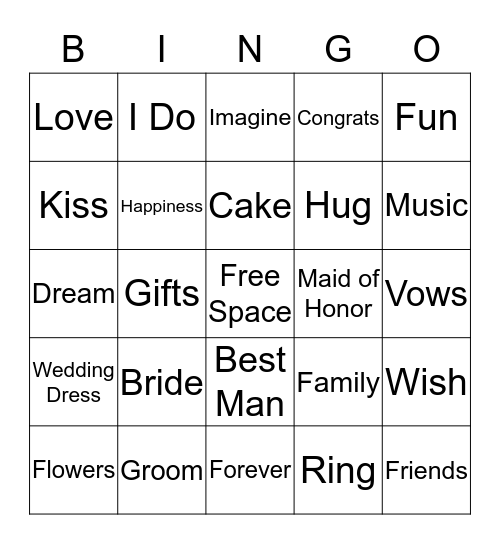 Wedding Bingo Card