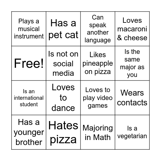 Bloomfield Human Bingo Card