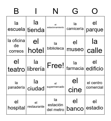 Los lugares en la ciudad Bingo Card