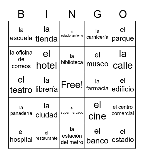 Los lugares en la ciudad Bingo Card