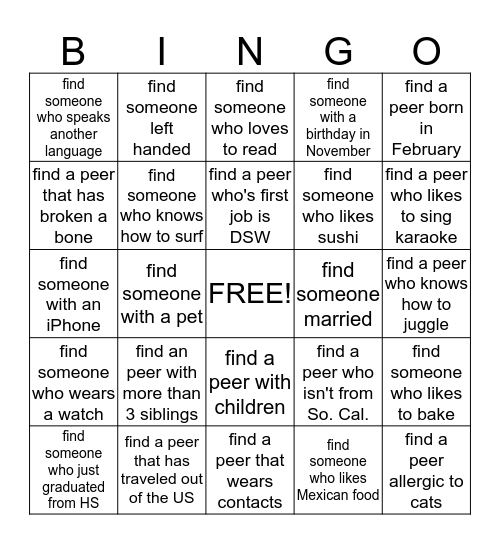 Know your co-workers Bingo! Bingo Card