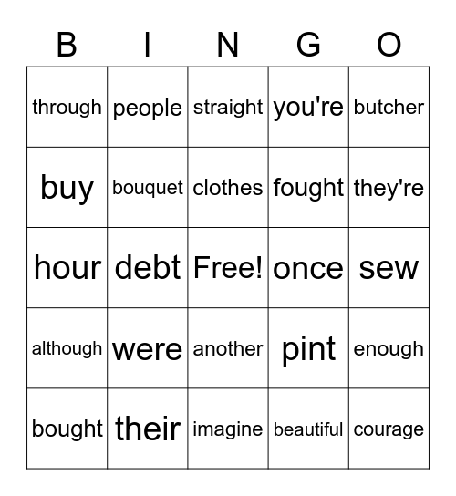 Red Word Bingo Card