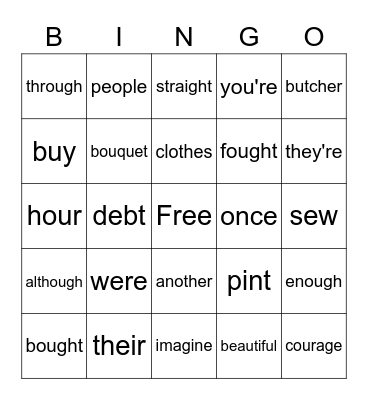 Red Word Bingo Card