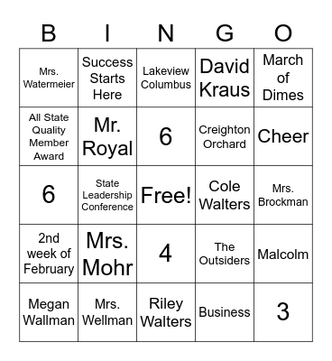 FBLA Bingo Card