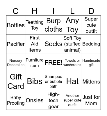 Baby Shower Bingo Card