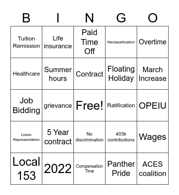 Local 153 Bingo Card