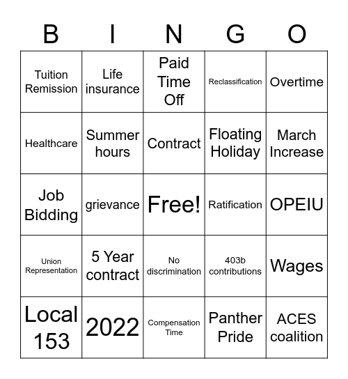 Local 153 Bingo Card