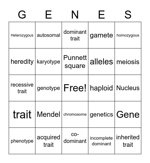BINGO OF GENETICS 1 Bingo Card