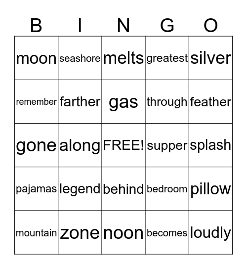 Splash Bingo Card