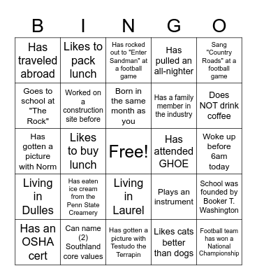 Southland Bingo Card