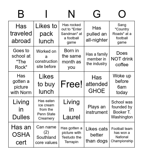 Southland Bingo Card