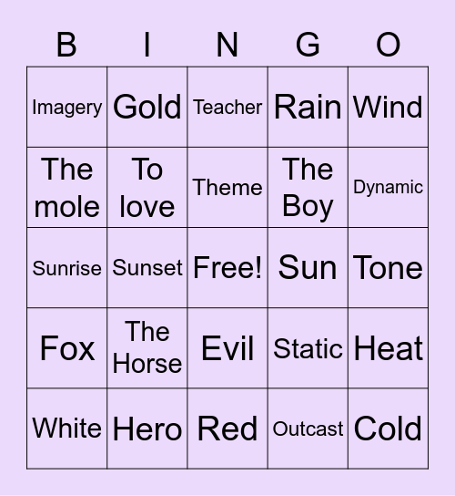 The Boy, The Mole, The Fox, and The Horse Bingo Card