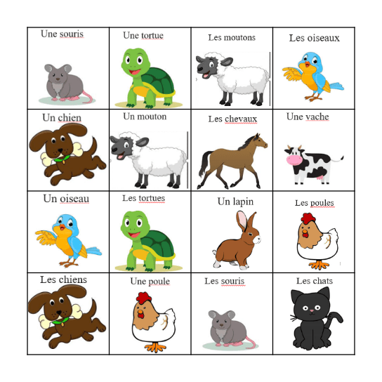 Les animaux Bingo Card