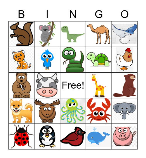 Animals Bingo Card