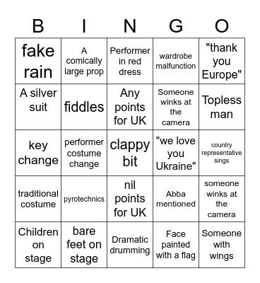 Eurovision Bingo Card