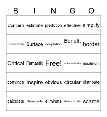 Vocabulary Bingo Card