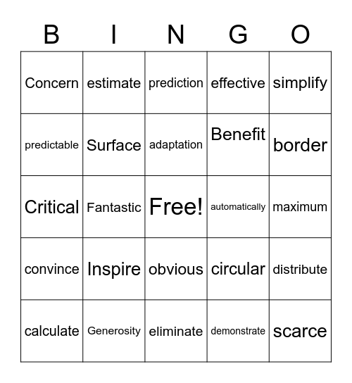 Vocabulary Bingo Card