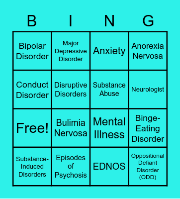 MENTAL HEALTH ILLNESSES & DISORDERS Bingo Card