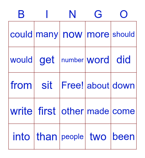 Second Grade Bingo Card