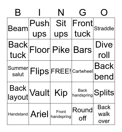 Gymnastics Bingo Card