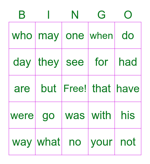 First Grade Biingo Bingo Card