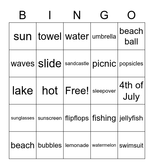 Summer Bingo Card