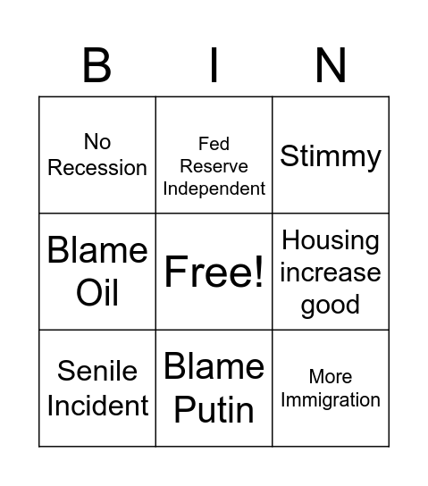 Bidenflation Bingo Card