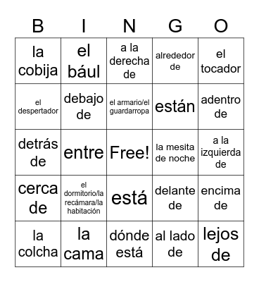 El Dormitorio Bingo Card