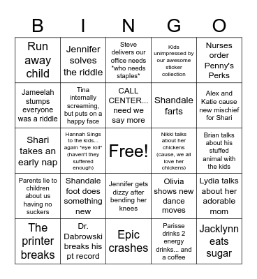 Pediatrics Bingo Card