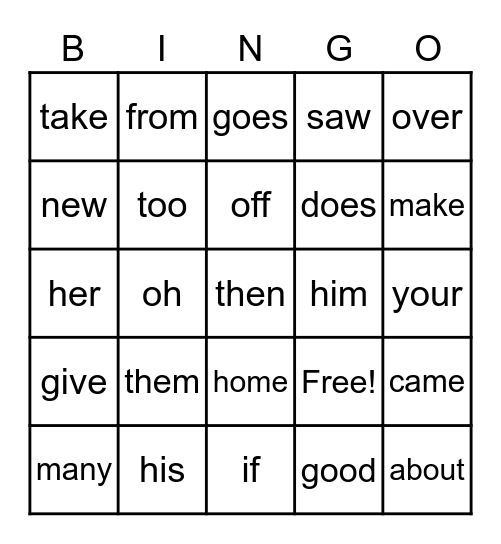 Power Words   2G Bingo Card
