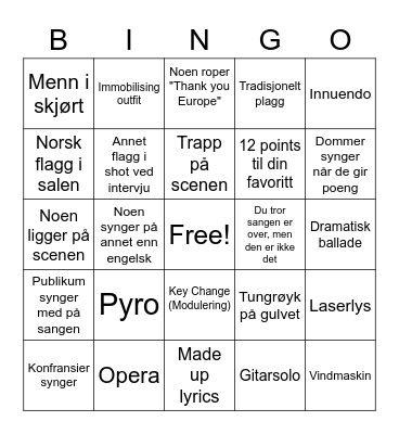 Eurovision Bingo 4/4 Bingo Card