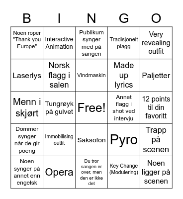 Eurovision Bingo 3/4 Bingo Card