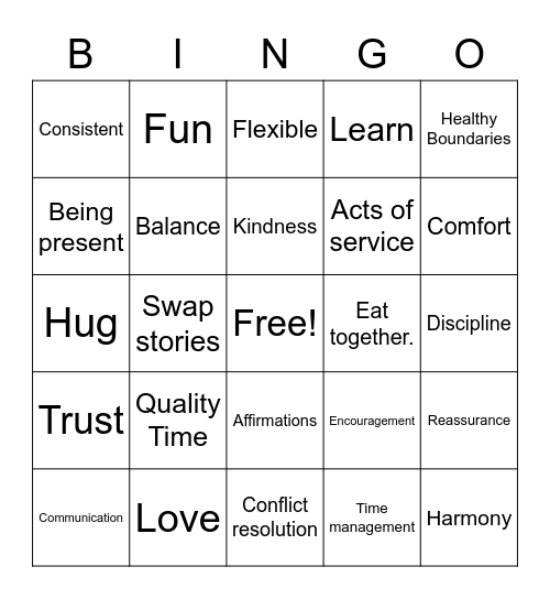 Happy Family Bingo Card