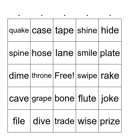 Vowel-Consonant-E Bingo Card