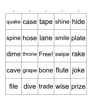 Vowel-Consonant-E Bingo Card