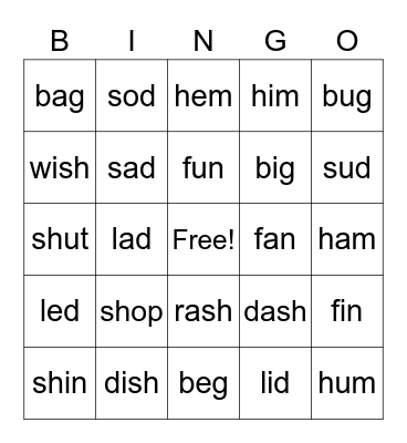 CVC/SH Bingo Card